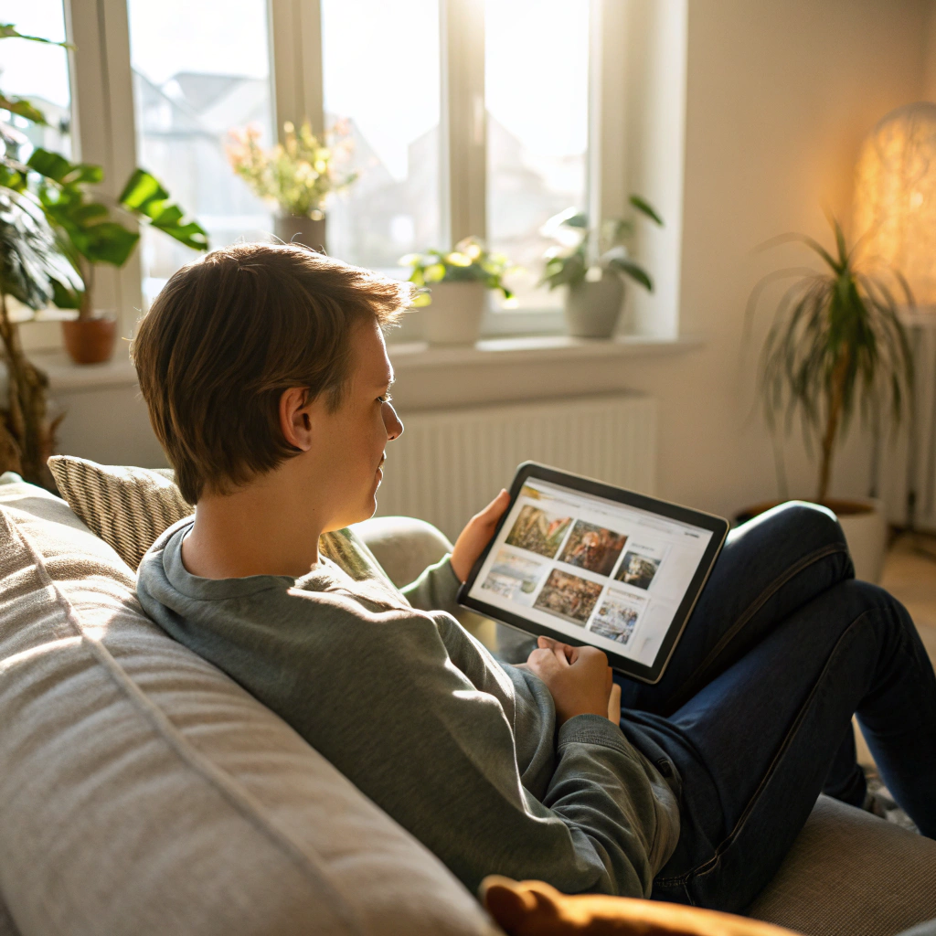 Kunde wählt Umzugsdienstleistung auf dem Tablet